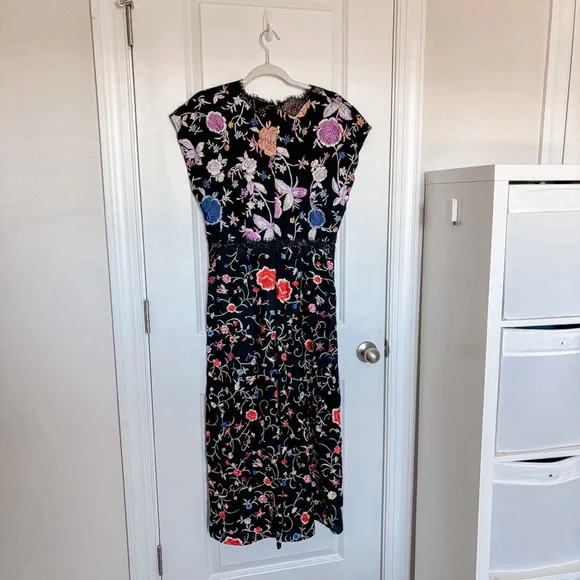 Sea New York Priscilla lace-trimmed embroidered crepe midi dress